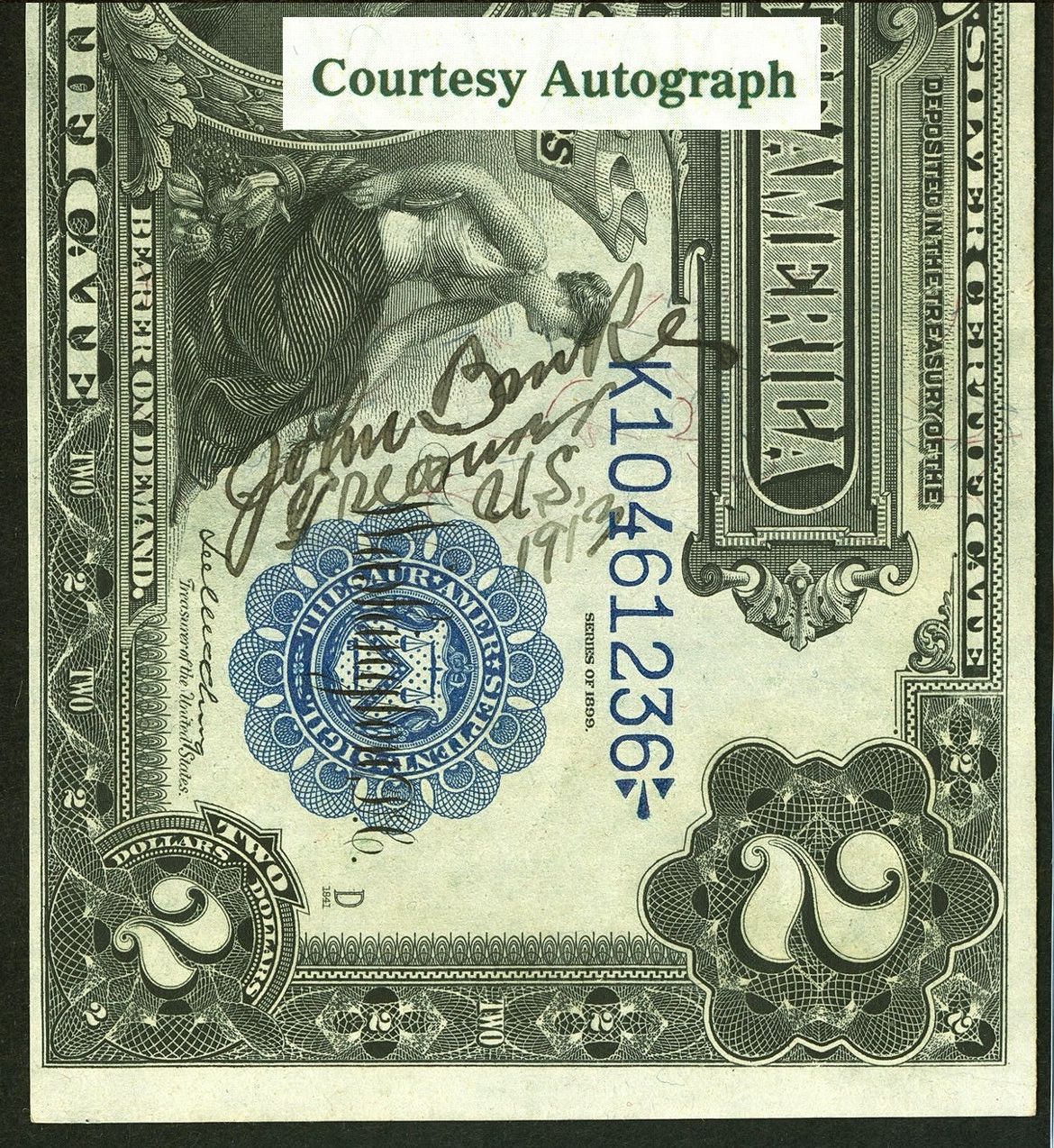 $2 1899 Silver Certificate Mini Porthole *John Burke Courtesy Autograph* PMG 64
