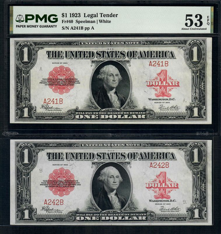 per of 1923 $1 Legal Tender Red Seal FR.40 Horse Blanket PMG 53 EPQ