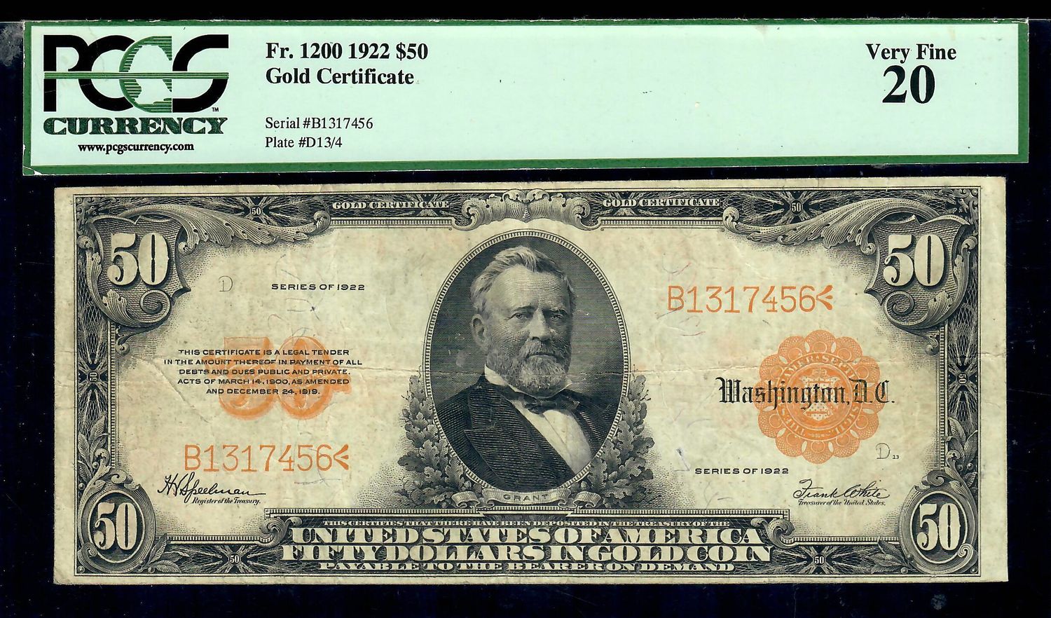 1922 $50 Gold Certificate Note Fr. 1200 PCGS 20 Very Fine
