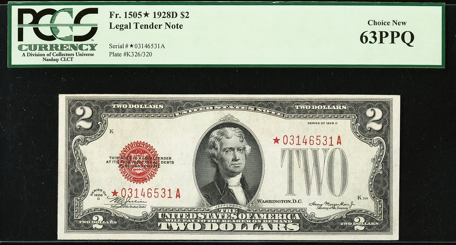 1928D $2 Legal Tender ** Star Note **Fr. 1505* PCGS 63 PPQ