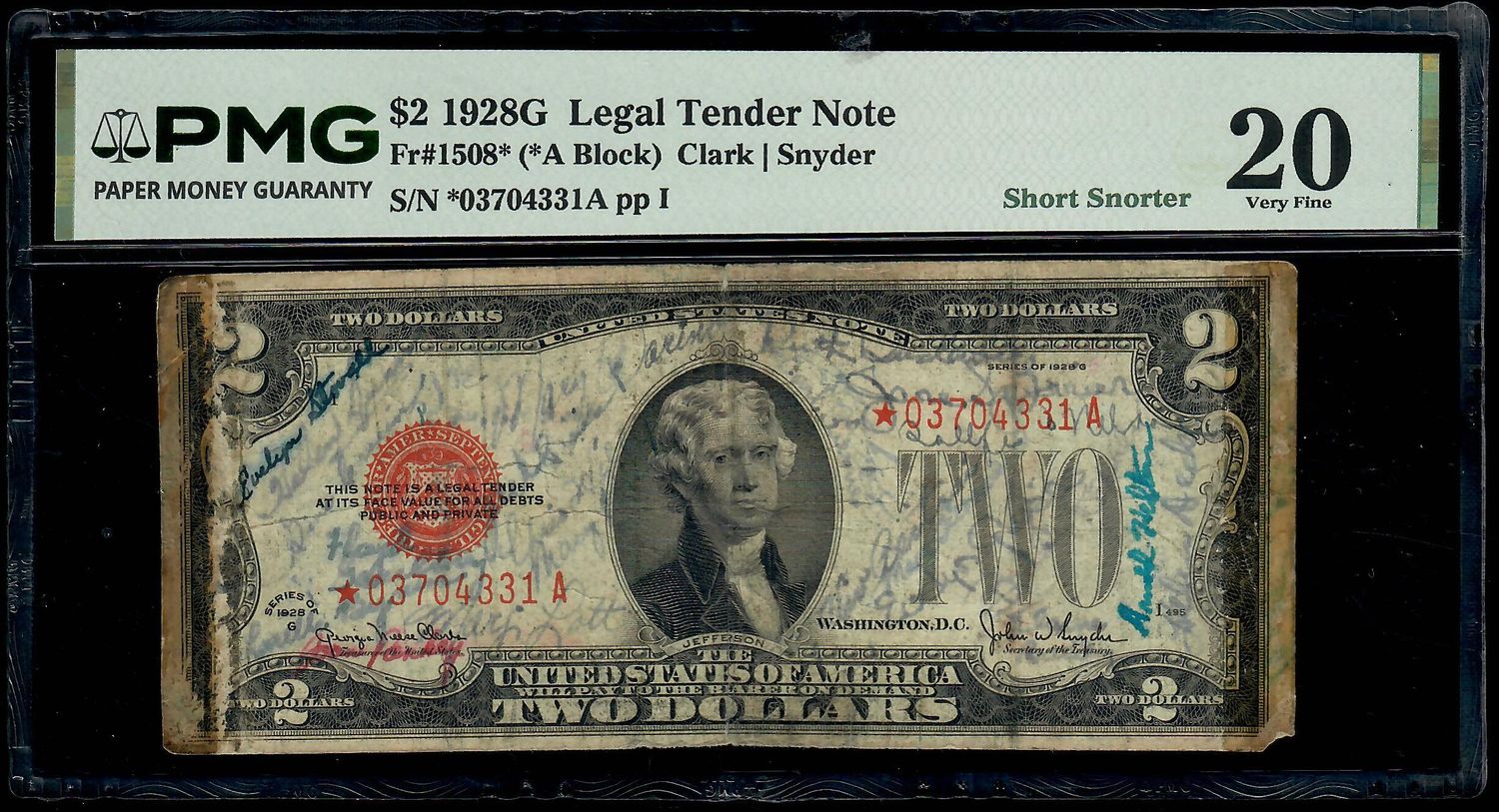 1928G $2 Legal Tender ** Star Note **Fr. 1508* PMG 20 Short Snorter