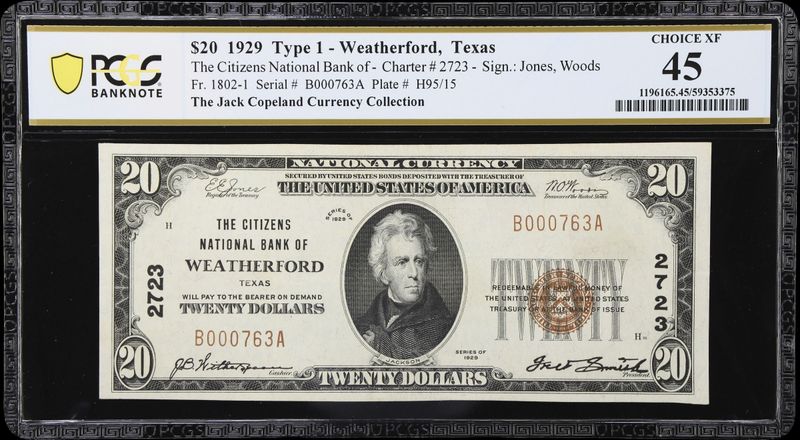 1929 $20 the Citizens National Bank of Whitewright , Tx Ch # 2723 PCGS 45 1929 $20 the Citizens National Bank of Whitewright , Tx Ch # 2723 PCGS 45