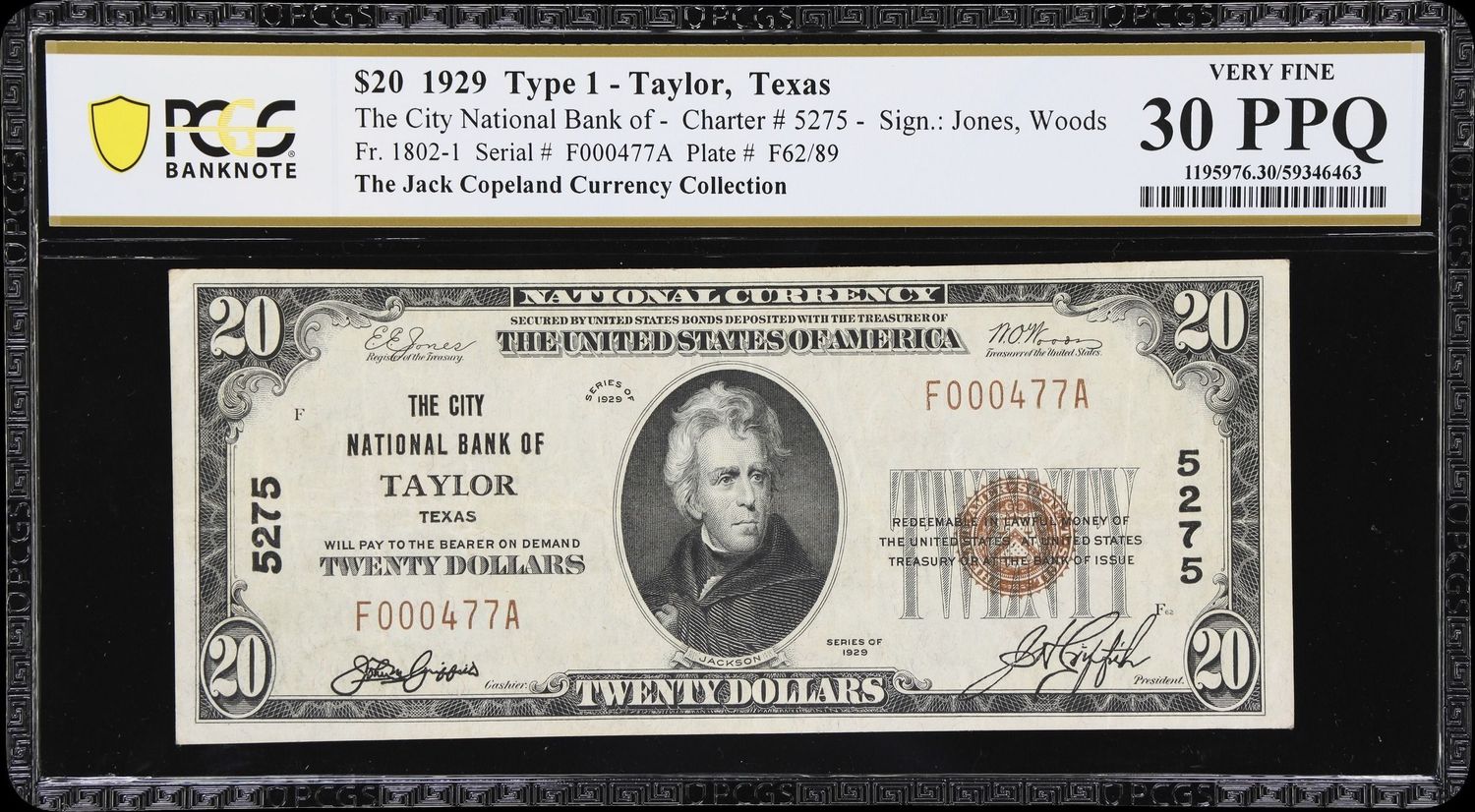 1929 $20 the City National Bank of  Taylor , Tx  Ch # 5275  PCGS 30 PPQ
