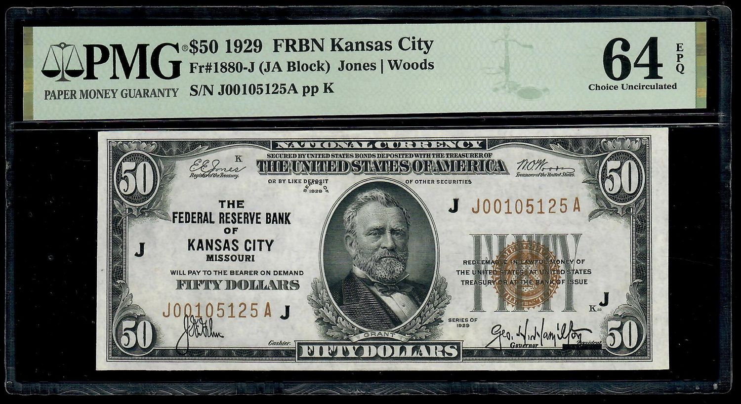 1929 $50 Federal Reserve Bank Note Kansas City , Mo Fr. 1880-J PMG 64 EPQ