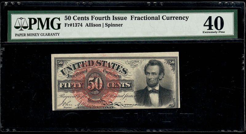 50c Fourth Issue Fractional Currency | Fr#1374 Lg. Red Seal PMG 40 50c Fourth Issue Fractional Currency | Fr#1374 Lg. Red Seal PMG 40