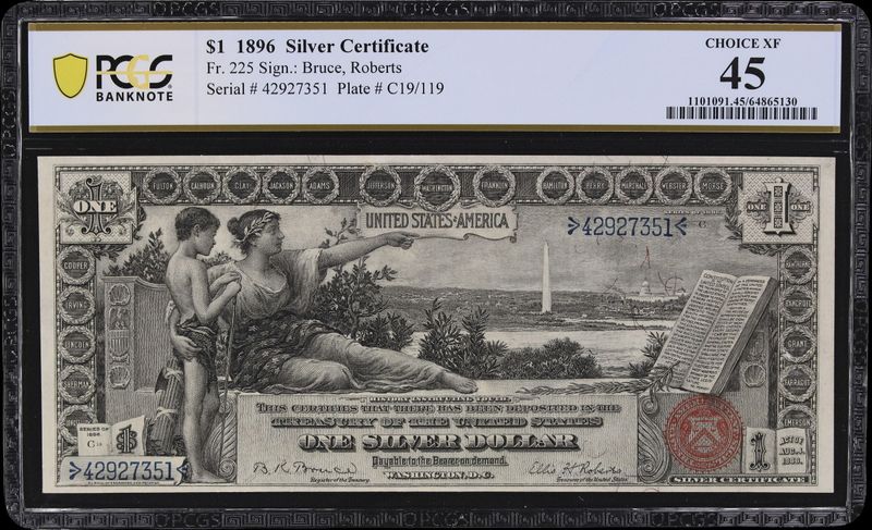 1896 $1 Silver Certificate Educational Note Fr. 225 PCGS 45 XF 1896 $1 Silver Certificate Educational Note Fr. 225 PCGS 45 XF