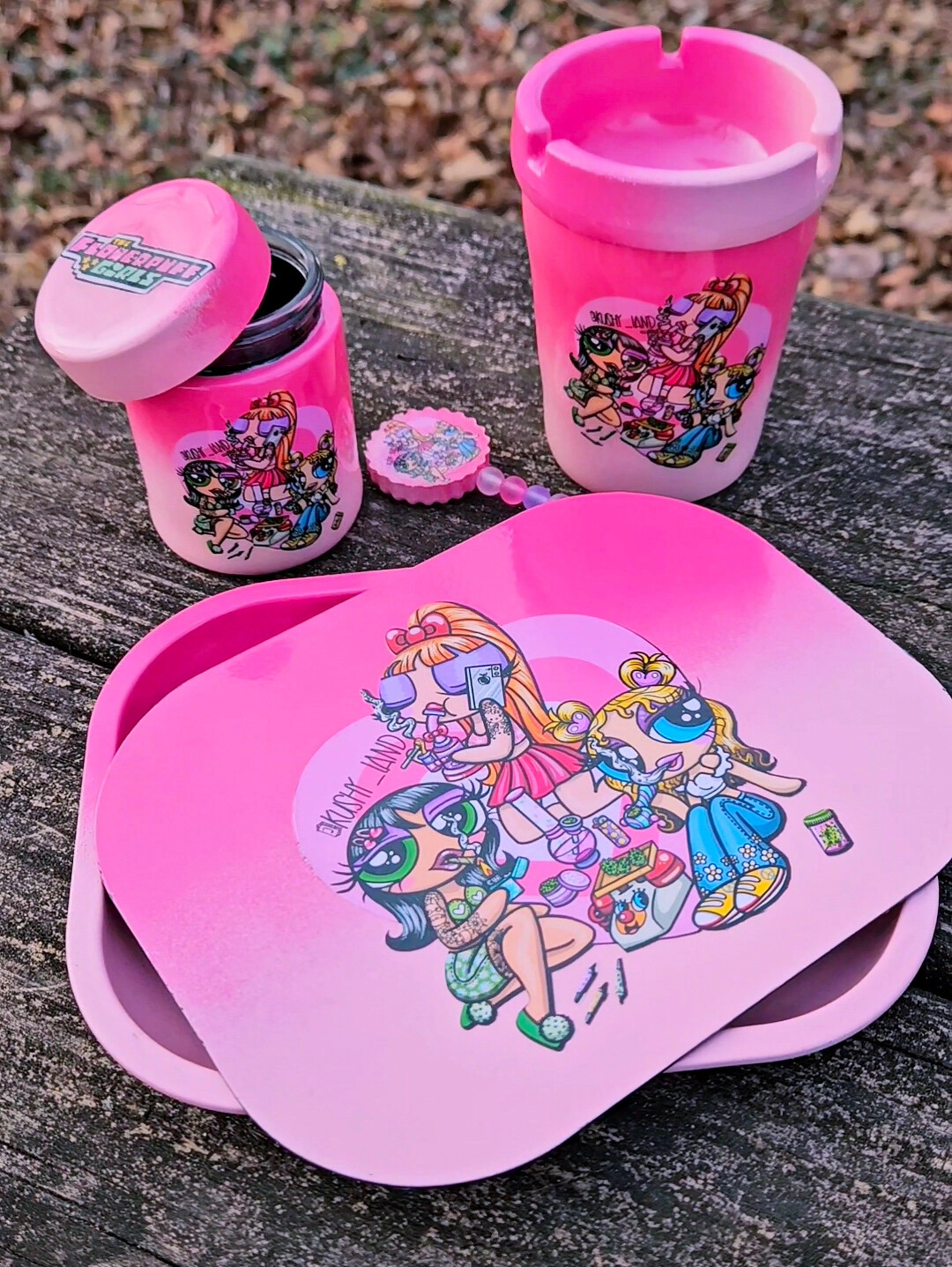Flower Puff Girls Rolling Tray Set