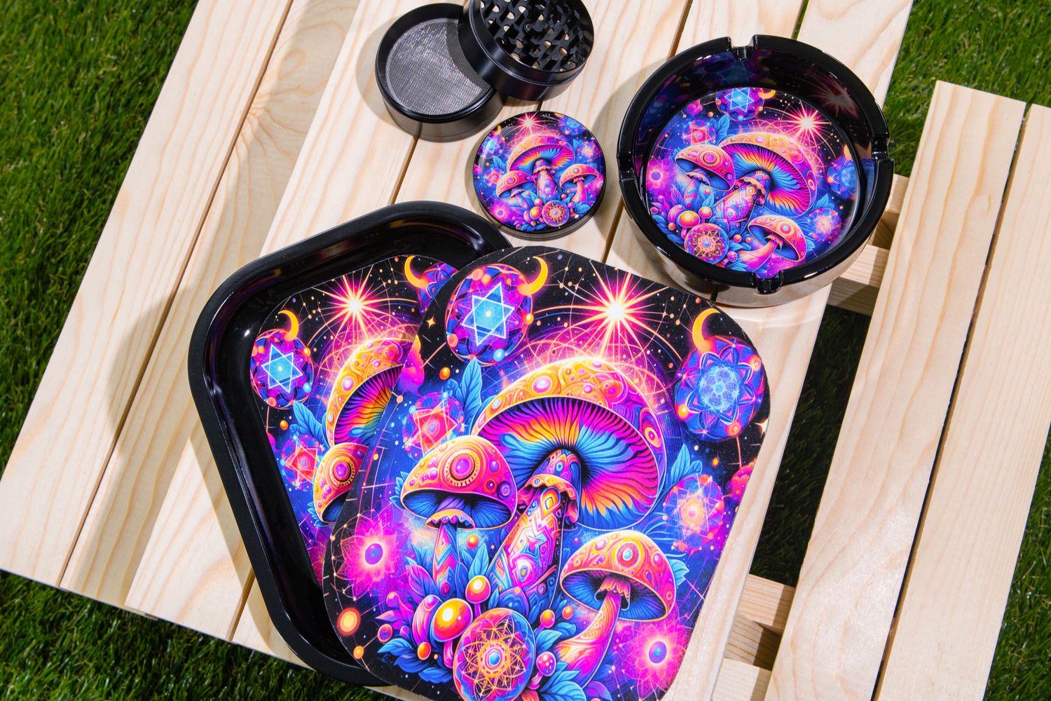 Mushroom Cluster Rolling Tray with Magnetic Lid Set