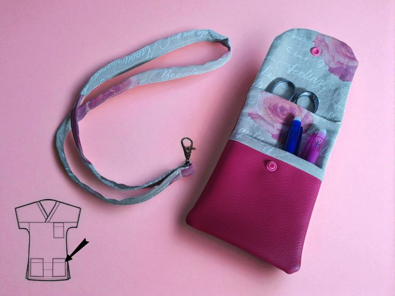 Tour de cou + pochette soignante "Roses"