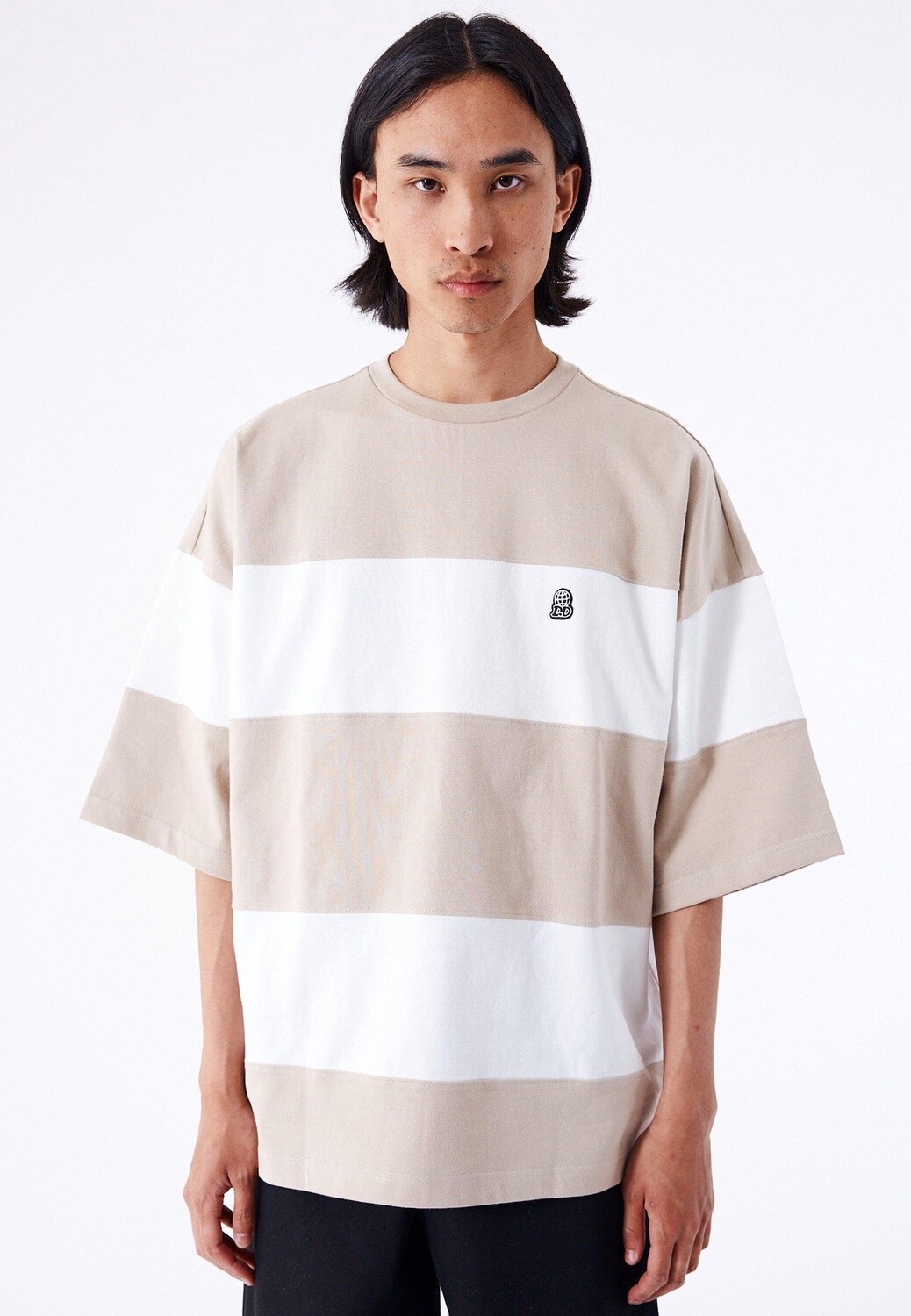 Curtis Tee, Size: S, Colour: Pale Taupe Stripe