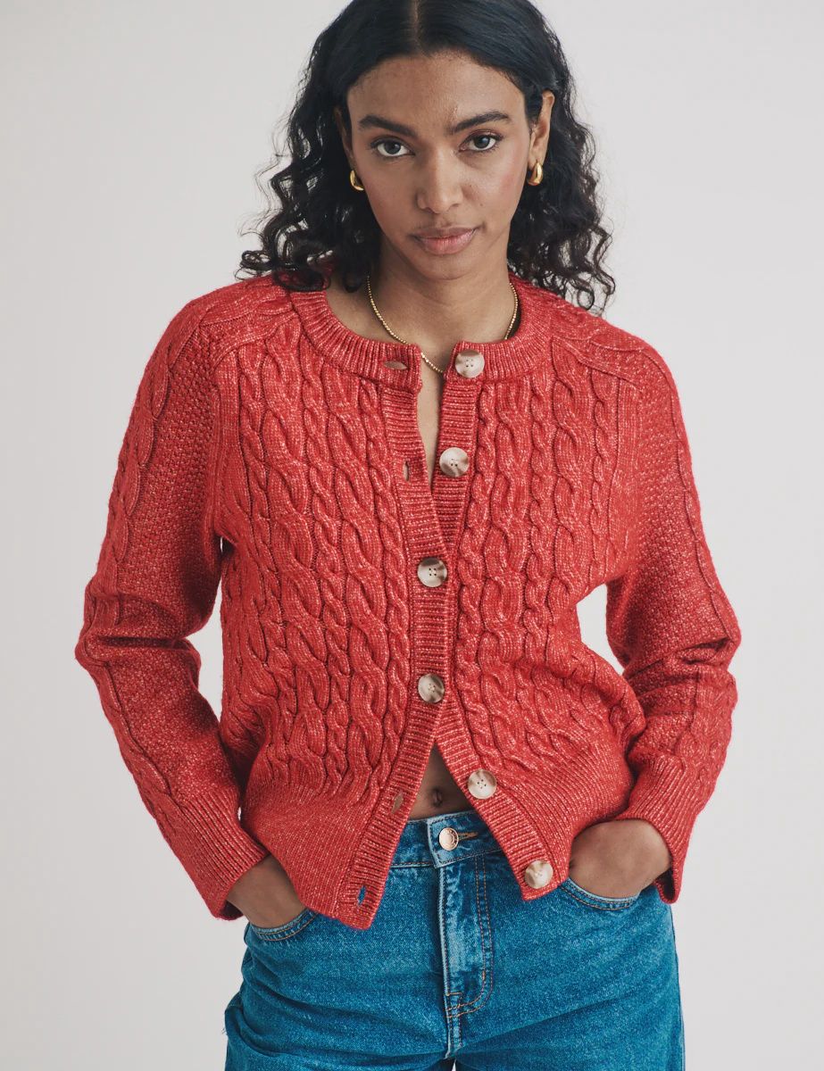 Crew Neck Cable Cardigan