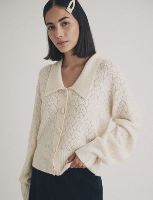 Collar &amp; Pointelle Cardigan