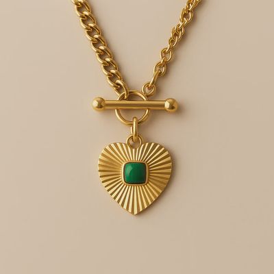 Heart T-Bar Agate Necklace
