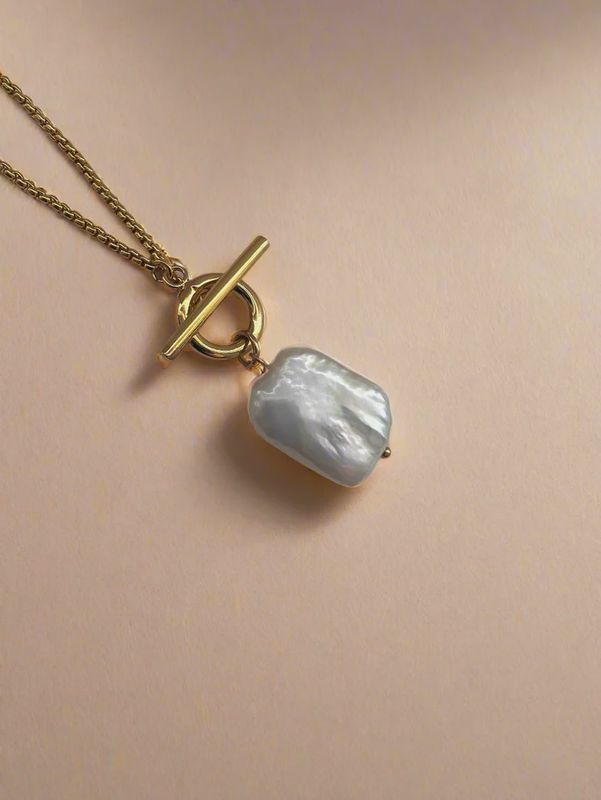 T-Bar &amp; Pearl Drop Necklace
