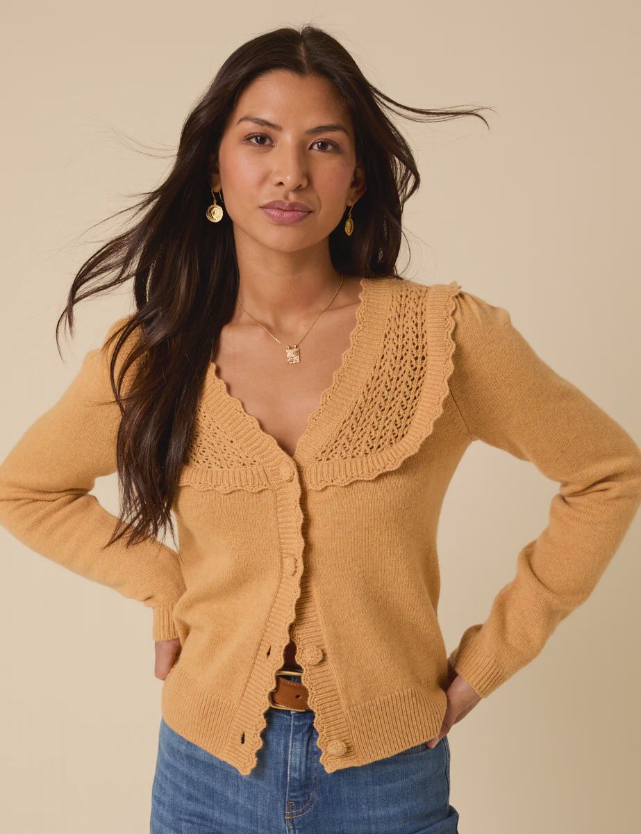 Pointelle Yolk Cardigan, Size: XS