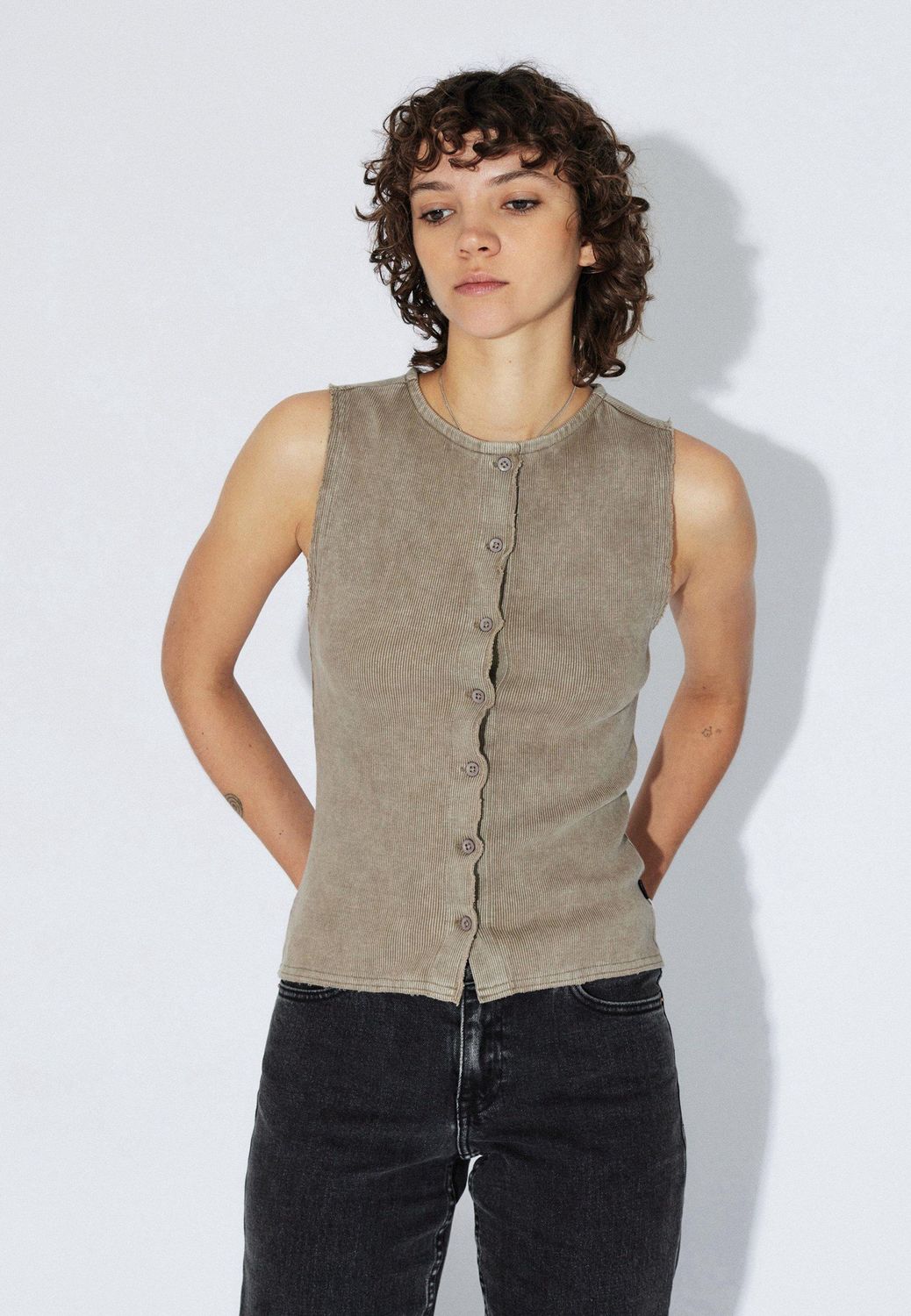 Lilja Rib Top, Colour: Washed Khaki, Size: XS