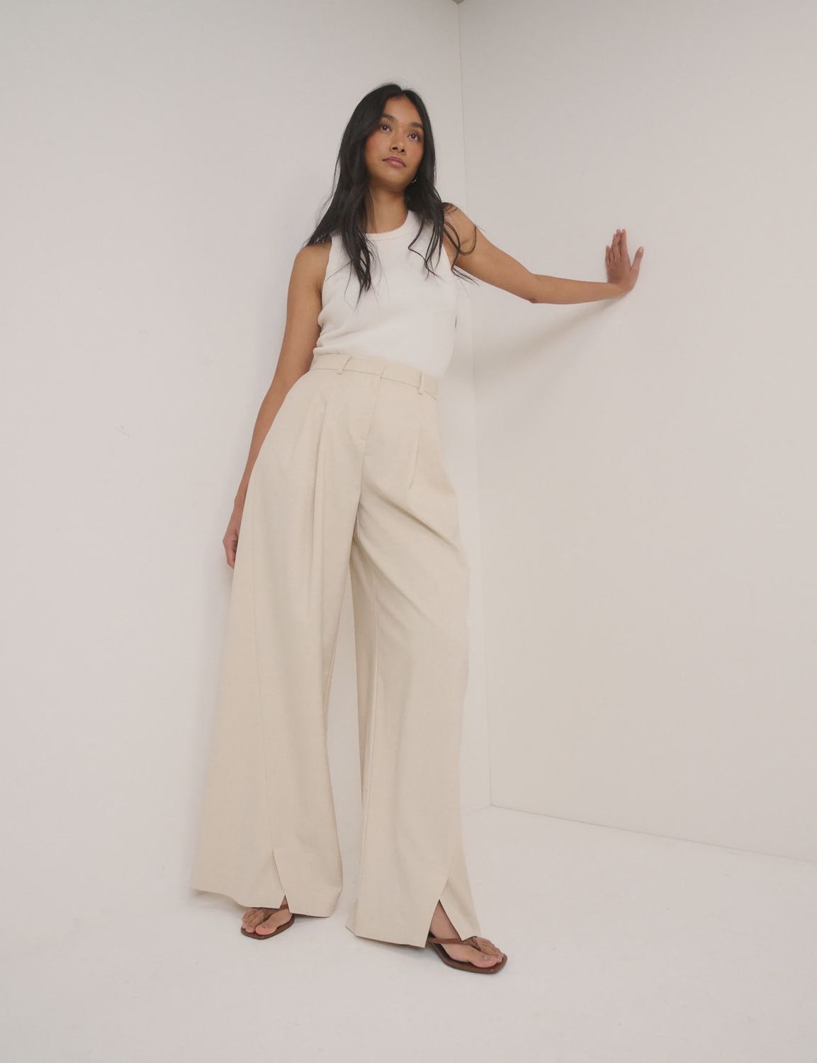 Front Vent Relaxed Trousers, Colour: Cream, Size: 8