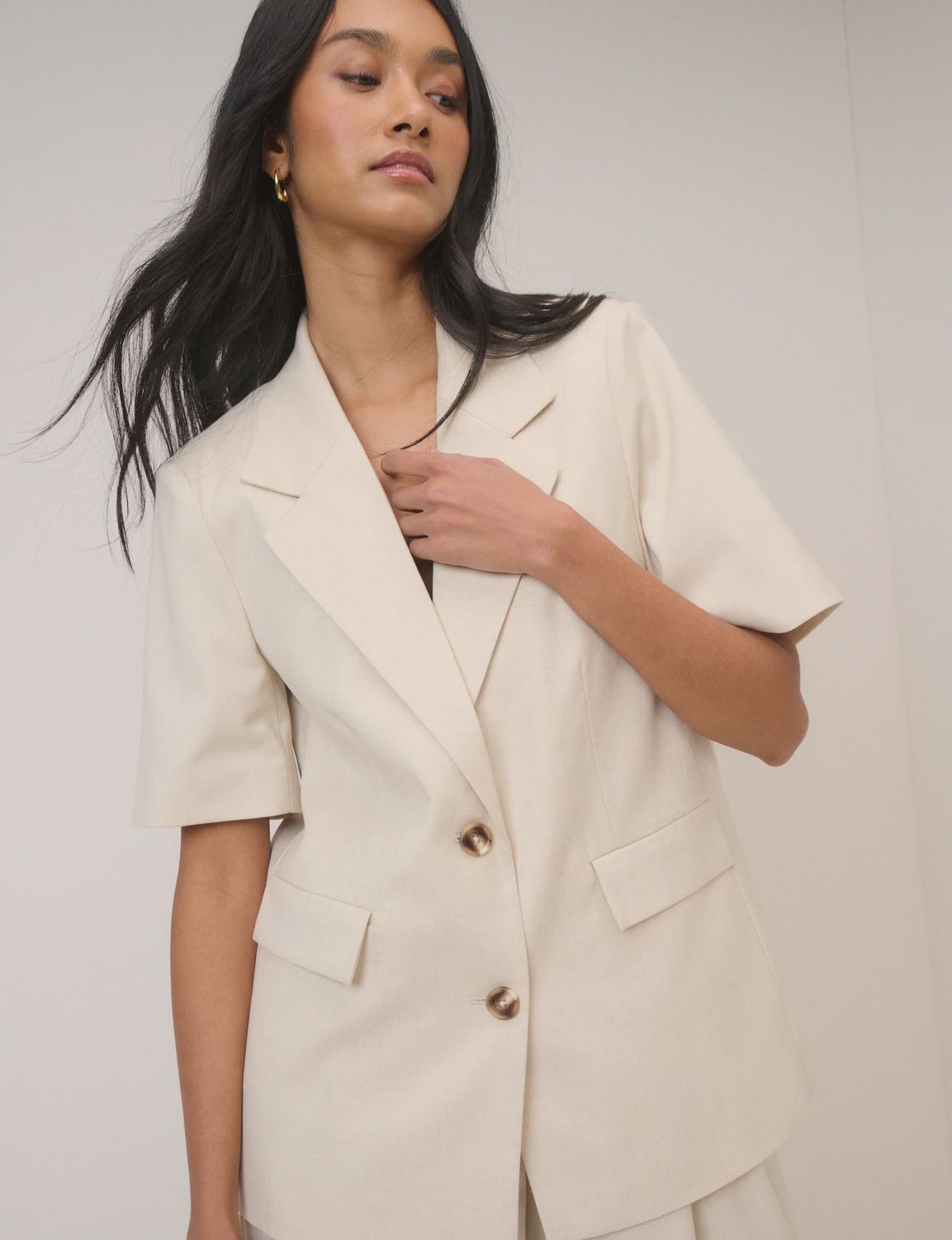 Short Sleeved Boyfriend Blazer, Colour: Cream, Size: 6