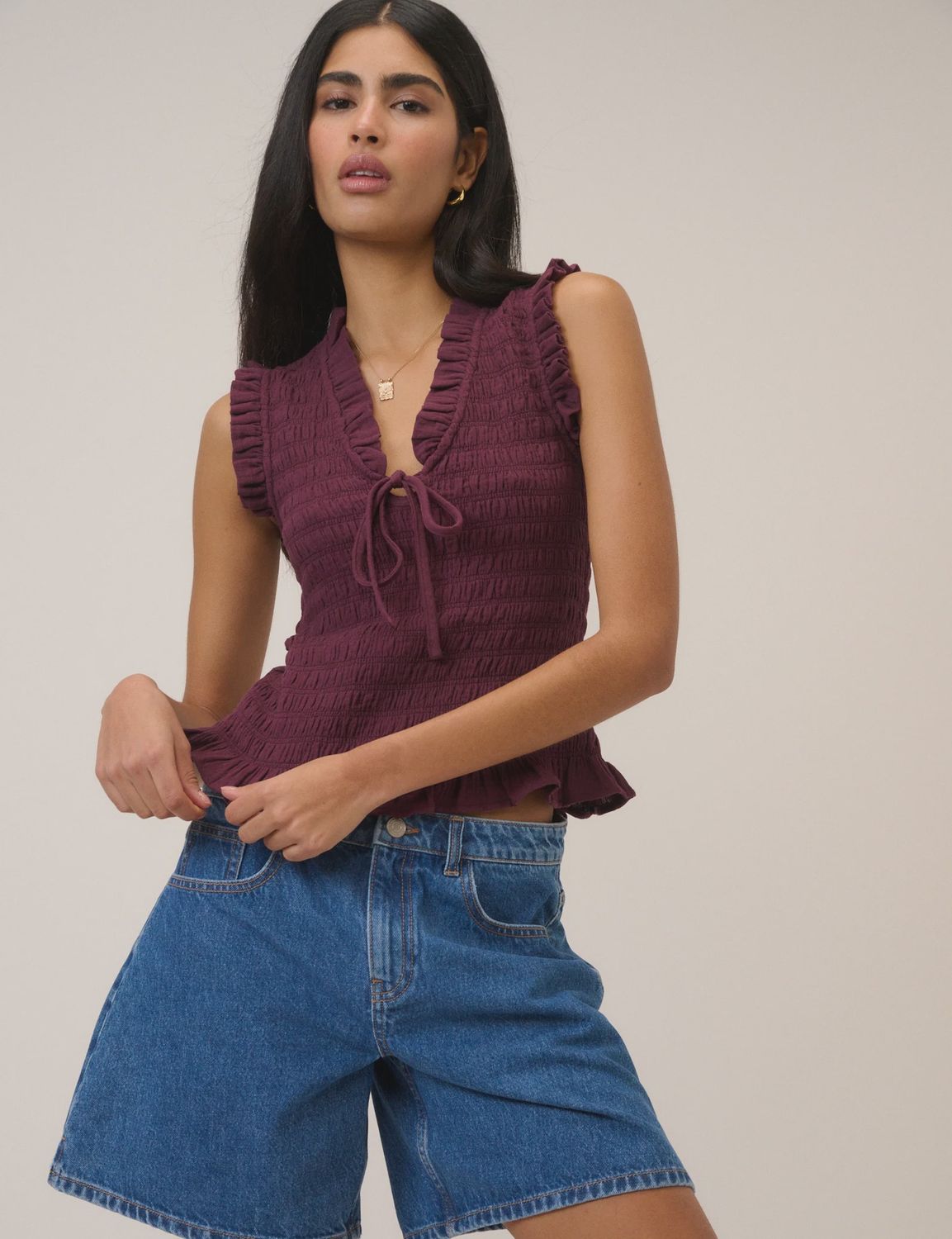 Aven V Neck Shirred Top, Size: XS