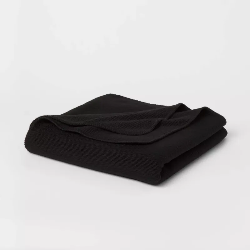 60"x80" Ribbed Faux Wool Bed Blanket