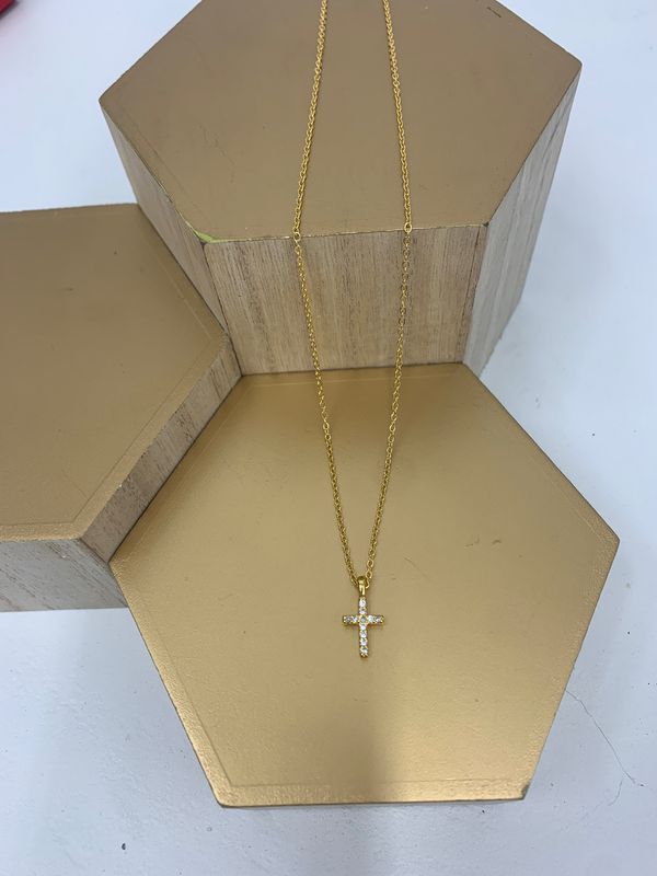 24k gold plated zircon cross necklace