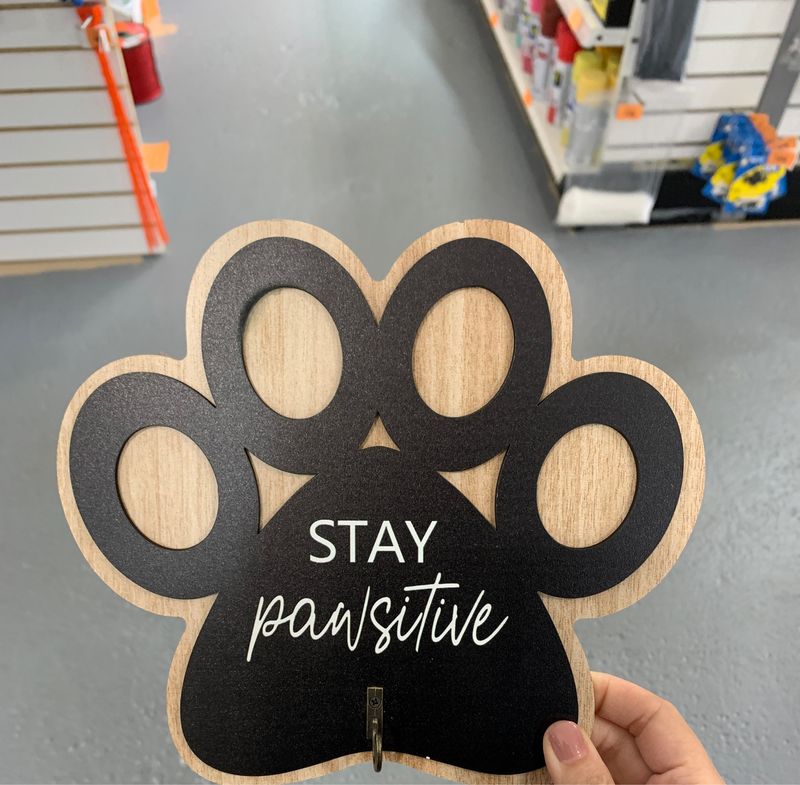 Stay pawsitive wood hanger