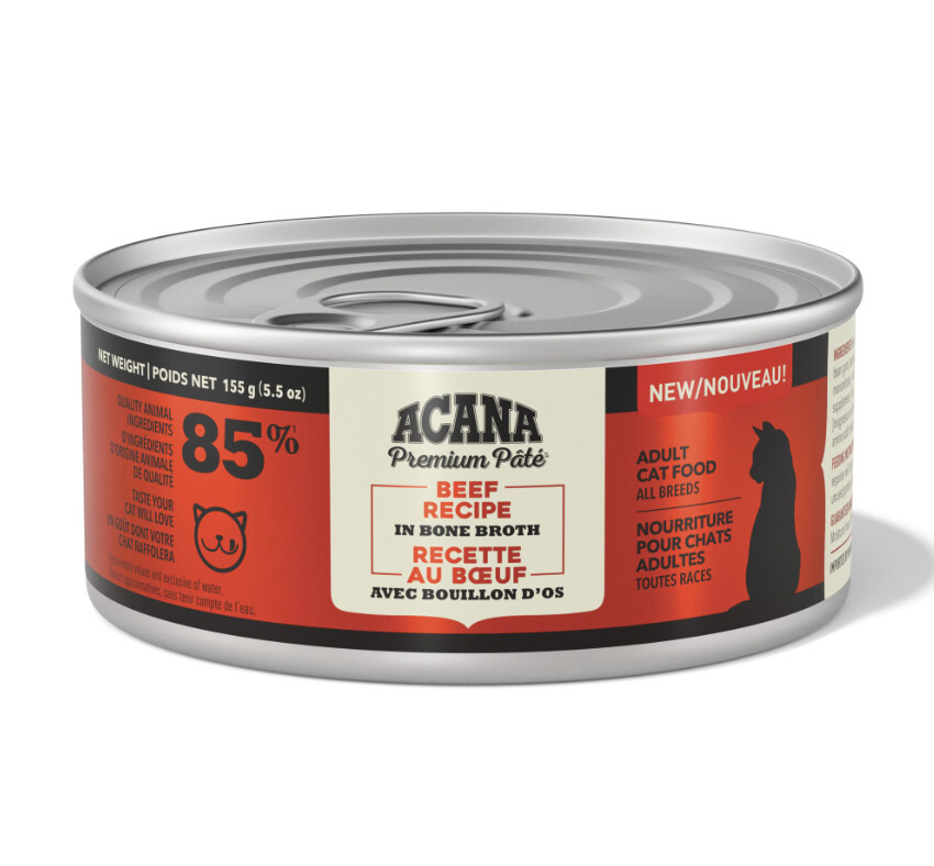 Acana Pâté pour chats avec bouillon d&#39;os (155g), Saveur: boeuf
