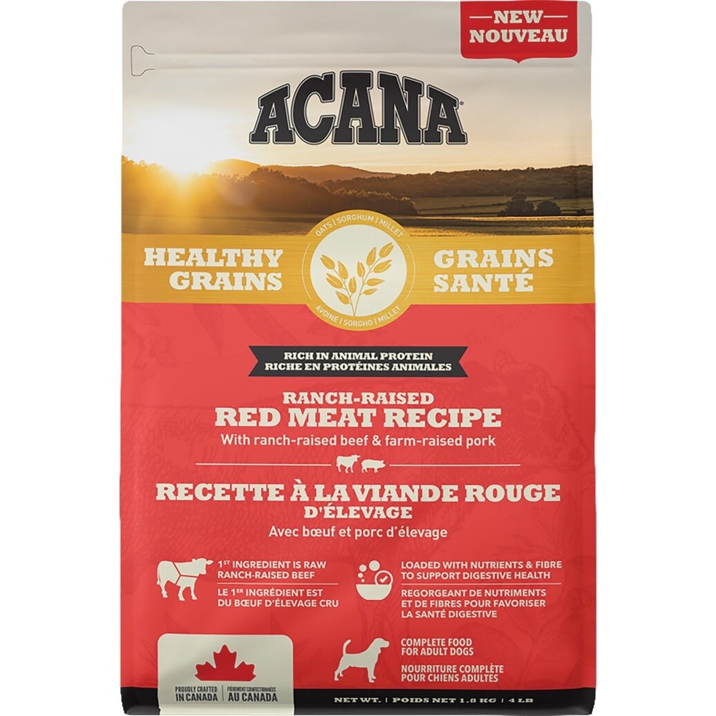 Acana Recette pour Viande Rouge Élevée en Ranch et Grains Sains (1.8kg, 10.2kg)