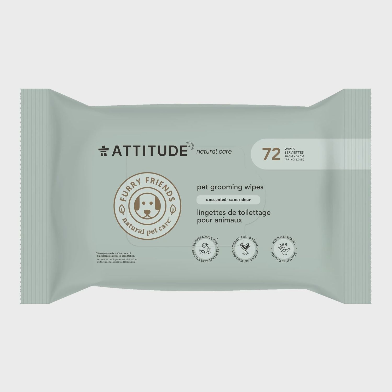 Attitude - Furry Friends Lingettes de toilettage pour animaux (72mcx)