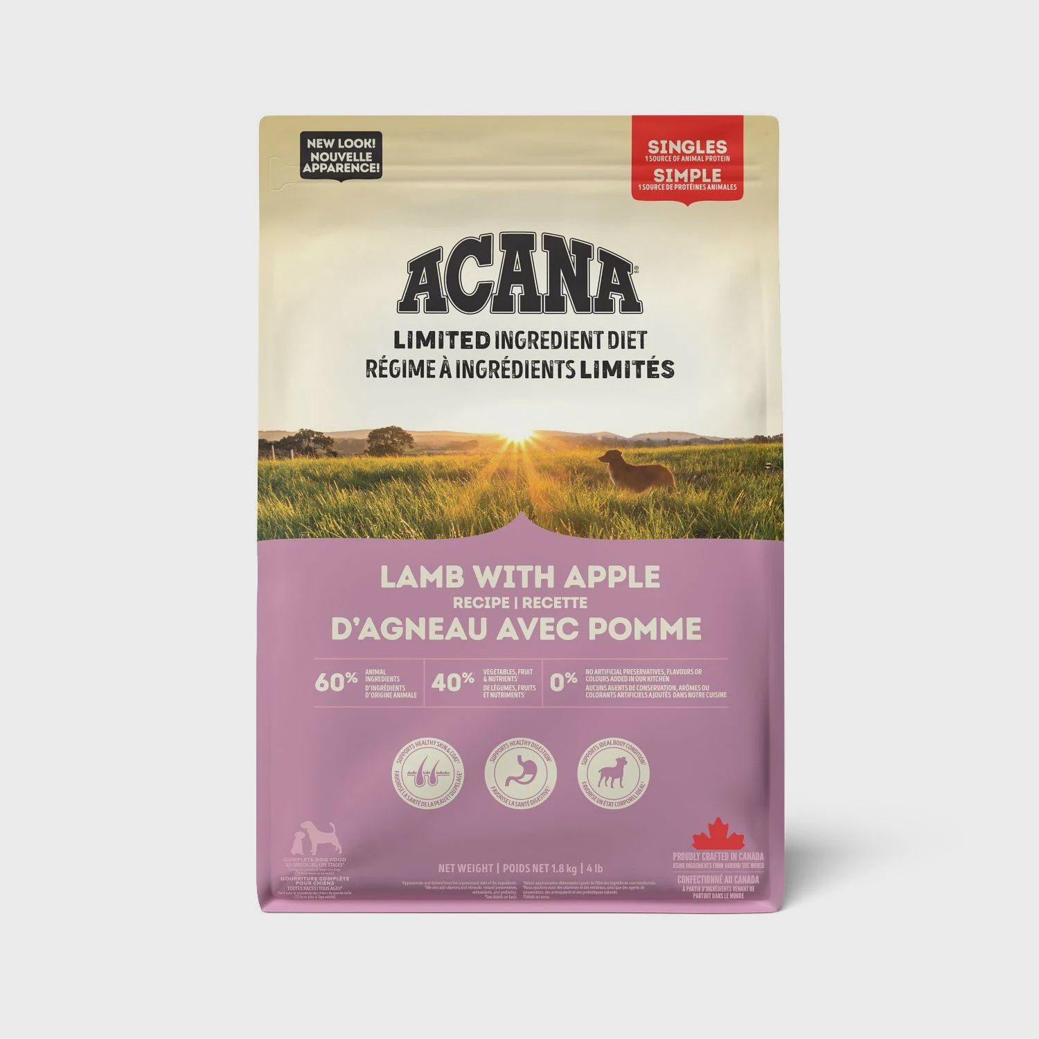 Acana Monoprotéine d&#39;Agneau avec Pomme (2kg, 6kg, 10.8kg), Format: 1.8 kg
