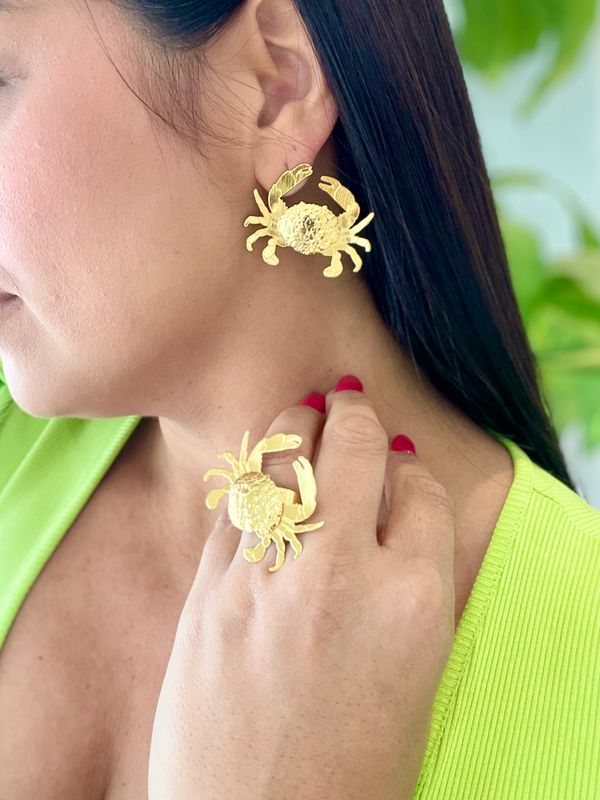 Gold Crab Earrings Set
