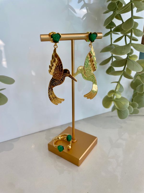 Gold Bird Earrings Set