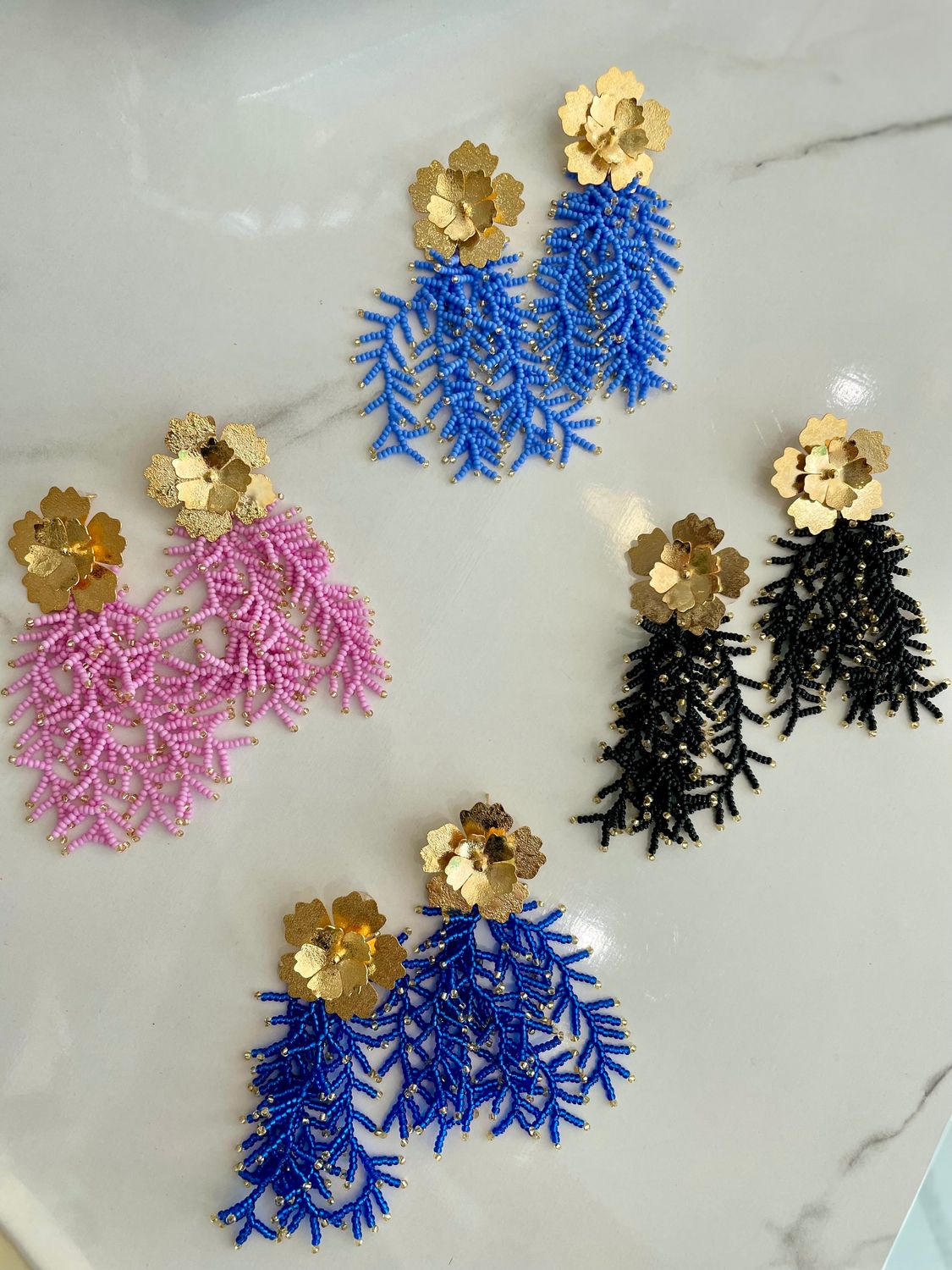 Gold &amp; Beads Flower Earrings