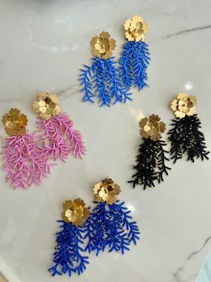 Gold &amp; Beads Flower Earrings