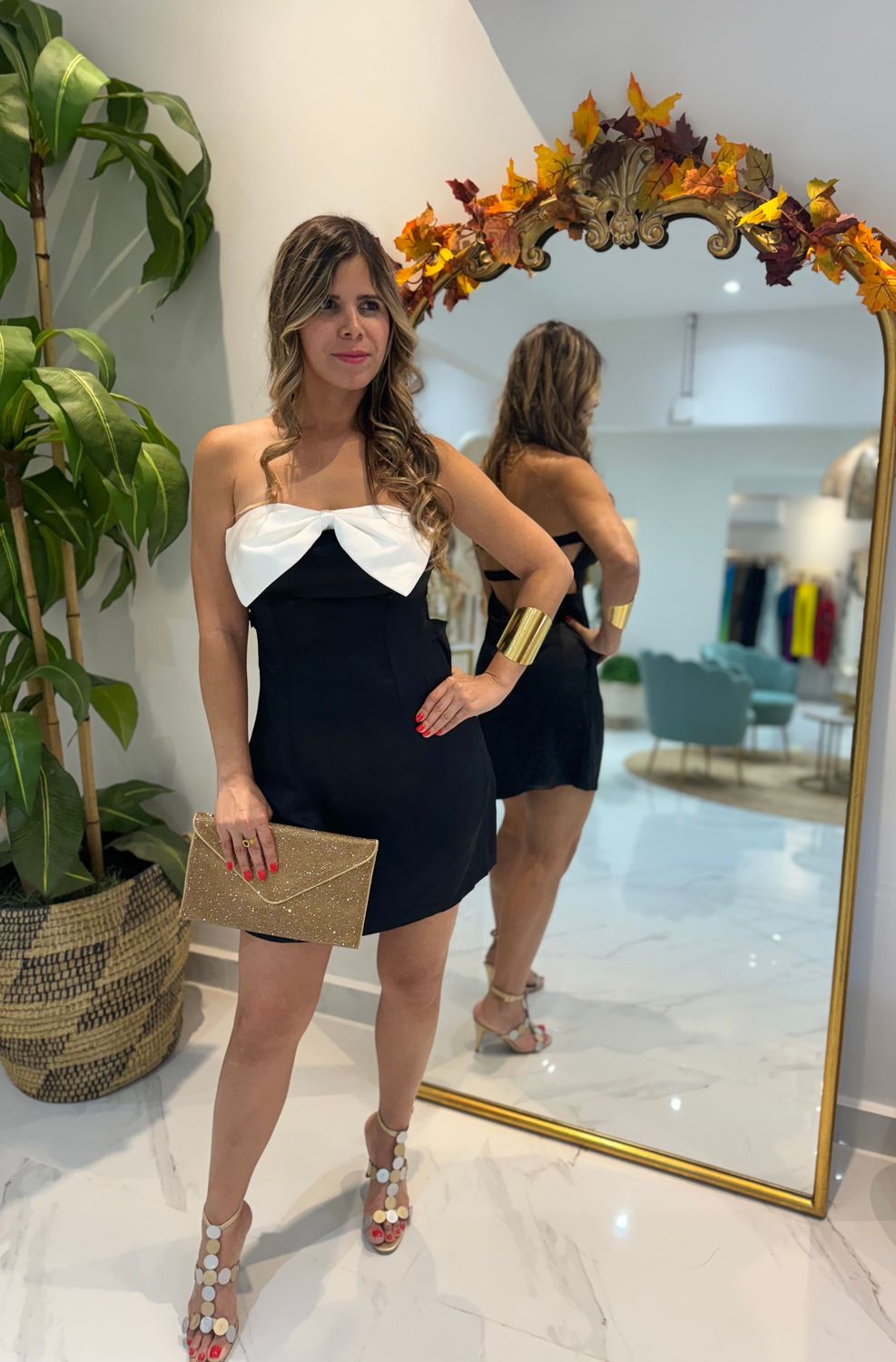 Ring Black &amp; White Bow Mini Dress