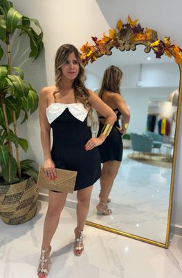 Ring Black &amp; White Bow Mini Dress