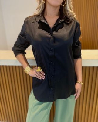 Black Satin Long Sleeve Blouse