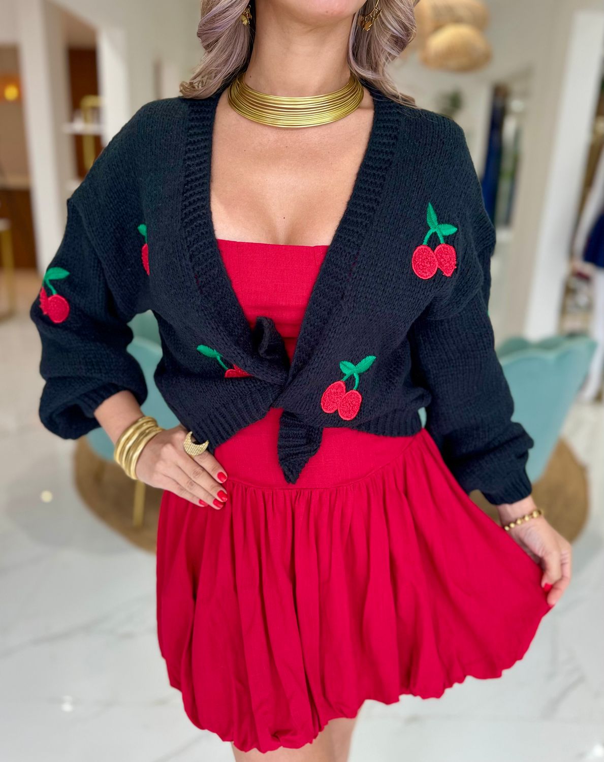 Cherries Black Sweater