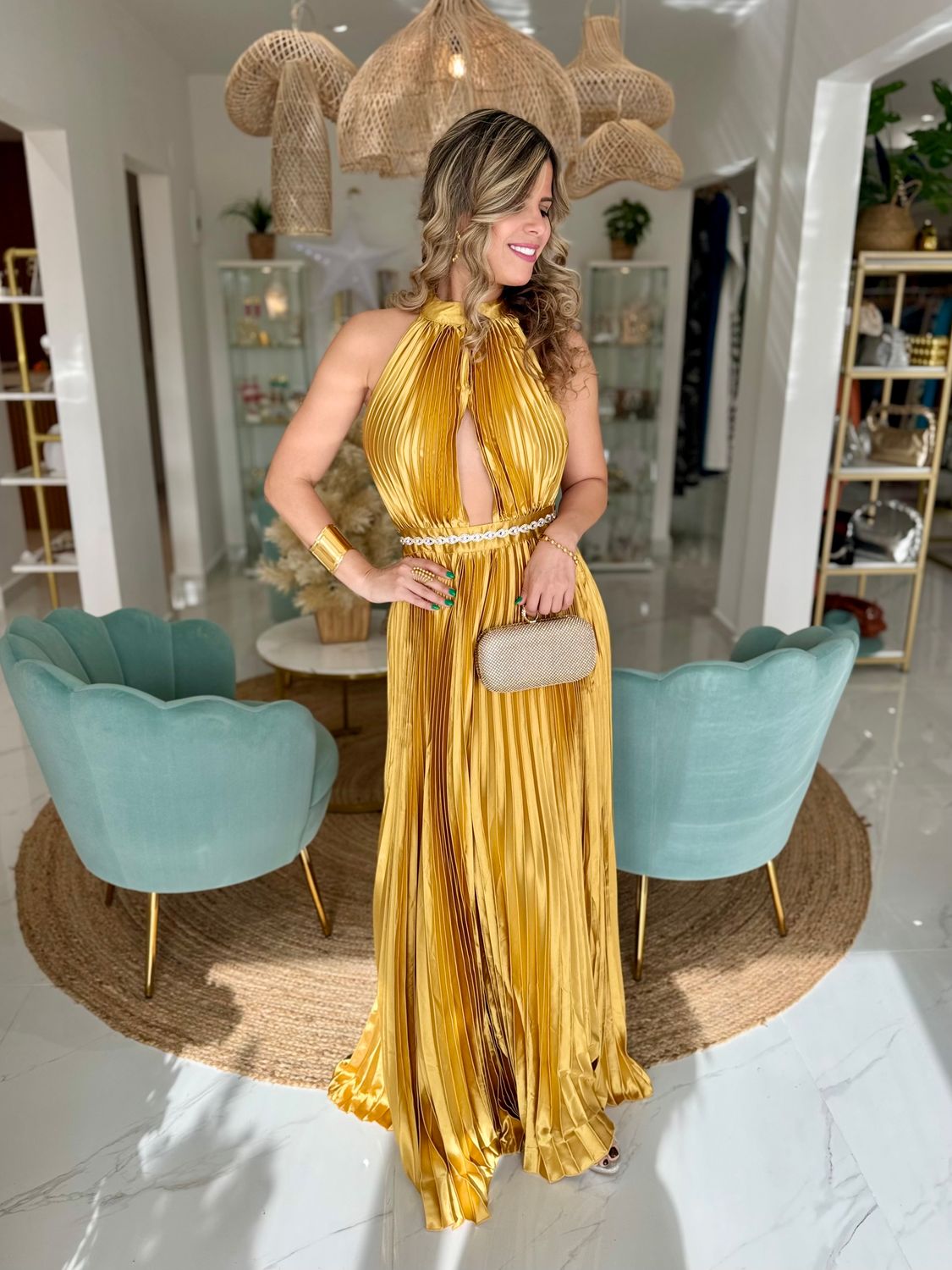 Gold Satin Formal Dress