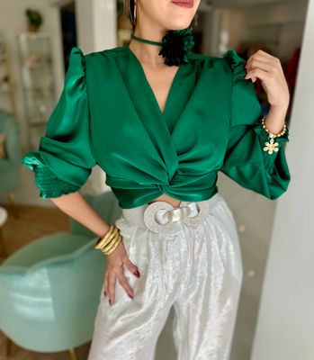 Elegant Green Long Sleeve Blouse