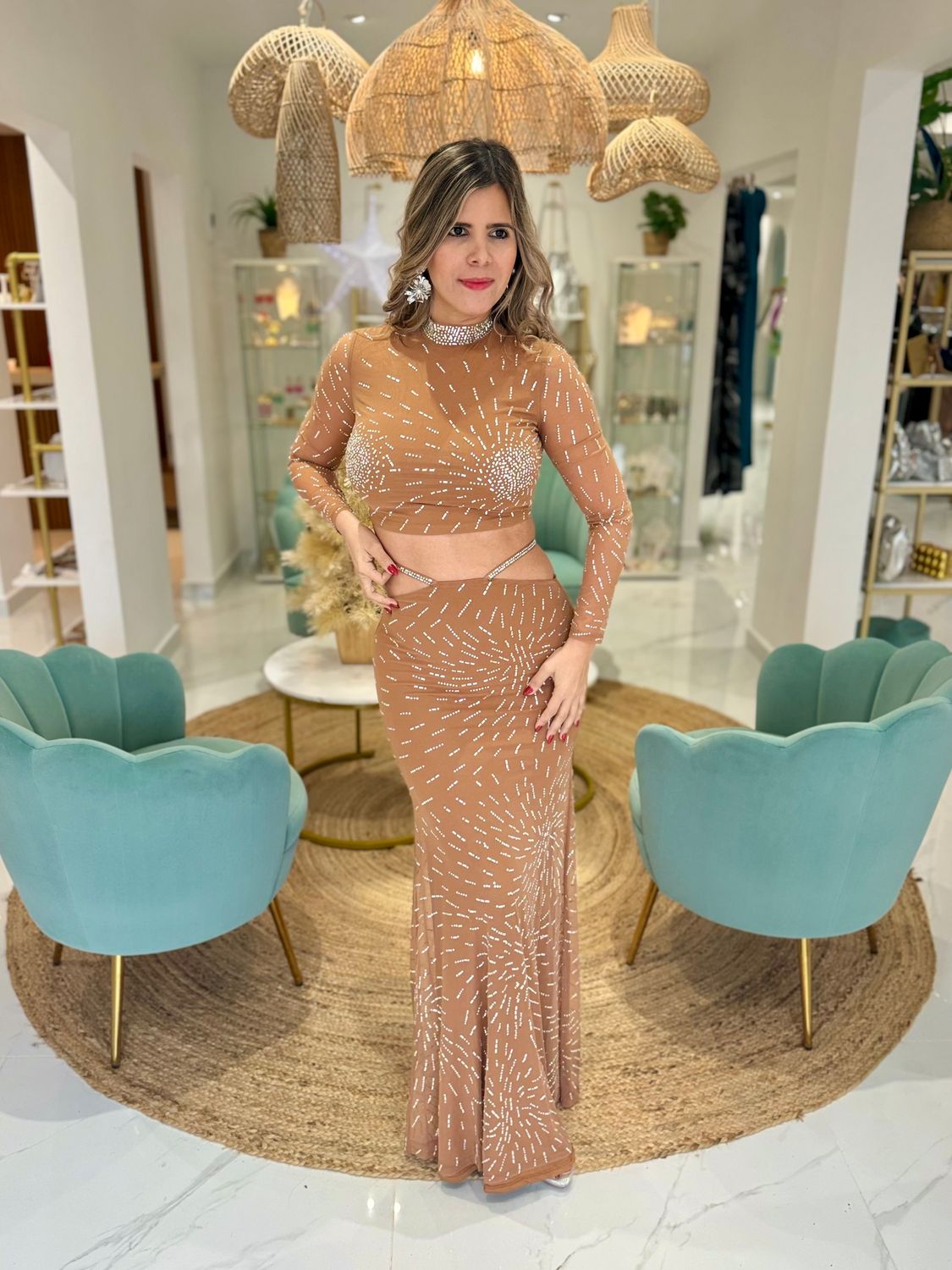 Nude Sparkle Skirt Set