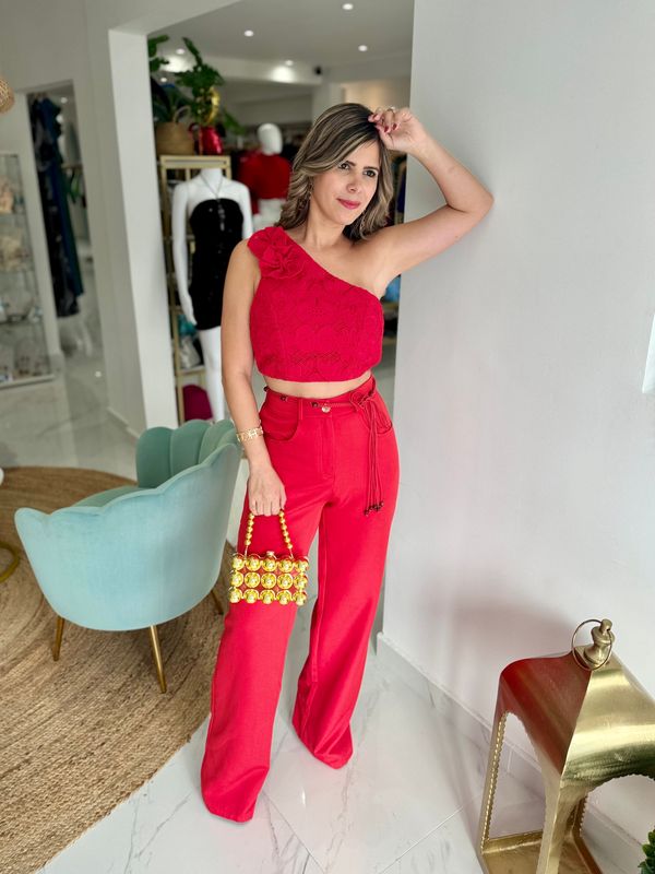Red Crochet Pant Set