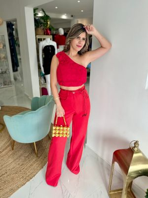 Red Crochet Pant Set