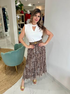 Leopard Bangs Midi Skirt