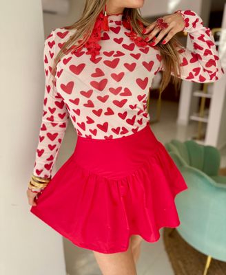Red Hearts Mesh Top