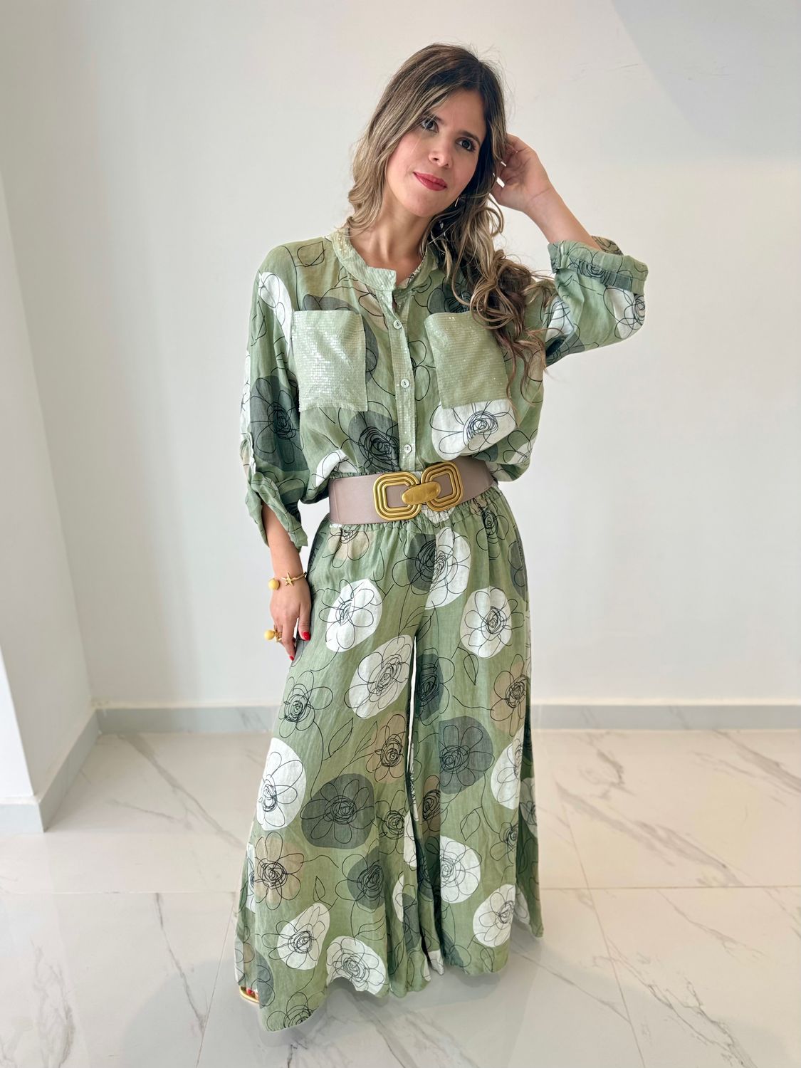 Olive Flowers Pant Set
