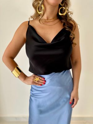 Black Satin Strappy Top