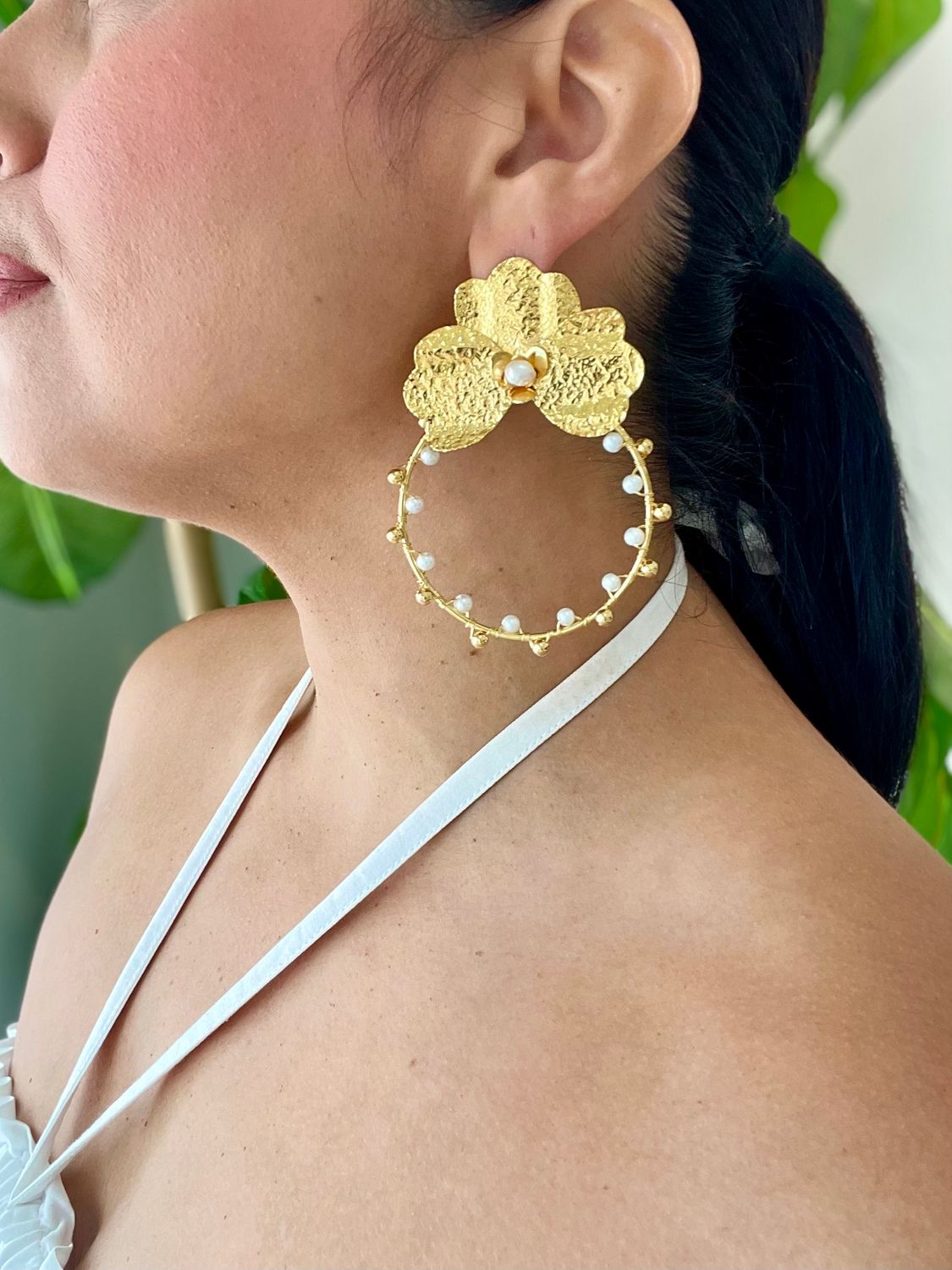 Gold Orchid 2 in 1 Earrings