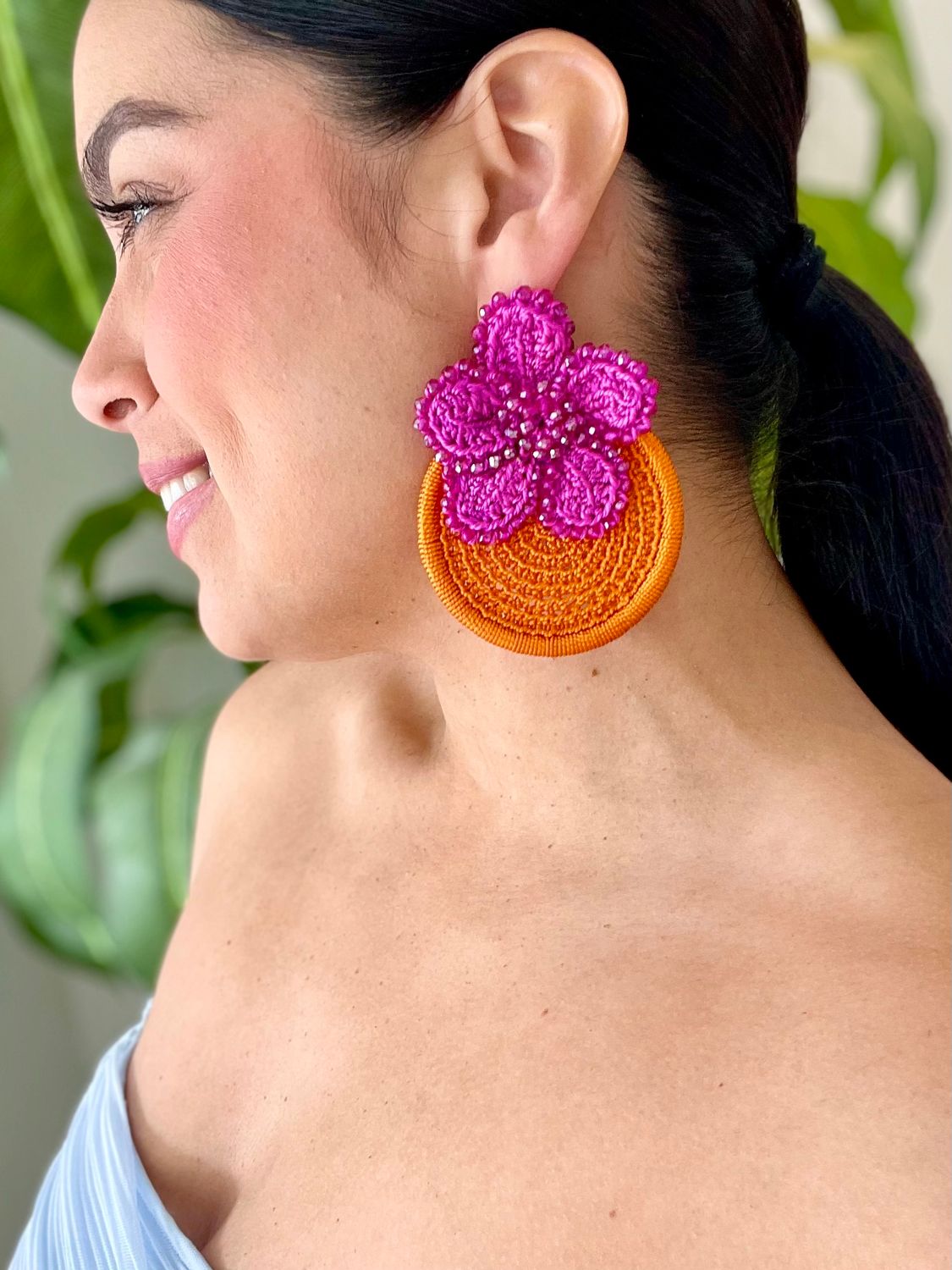 Orange &amp; Fuschia Crochet Earrings