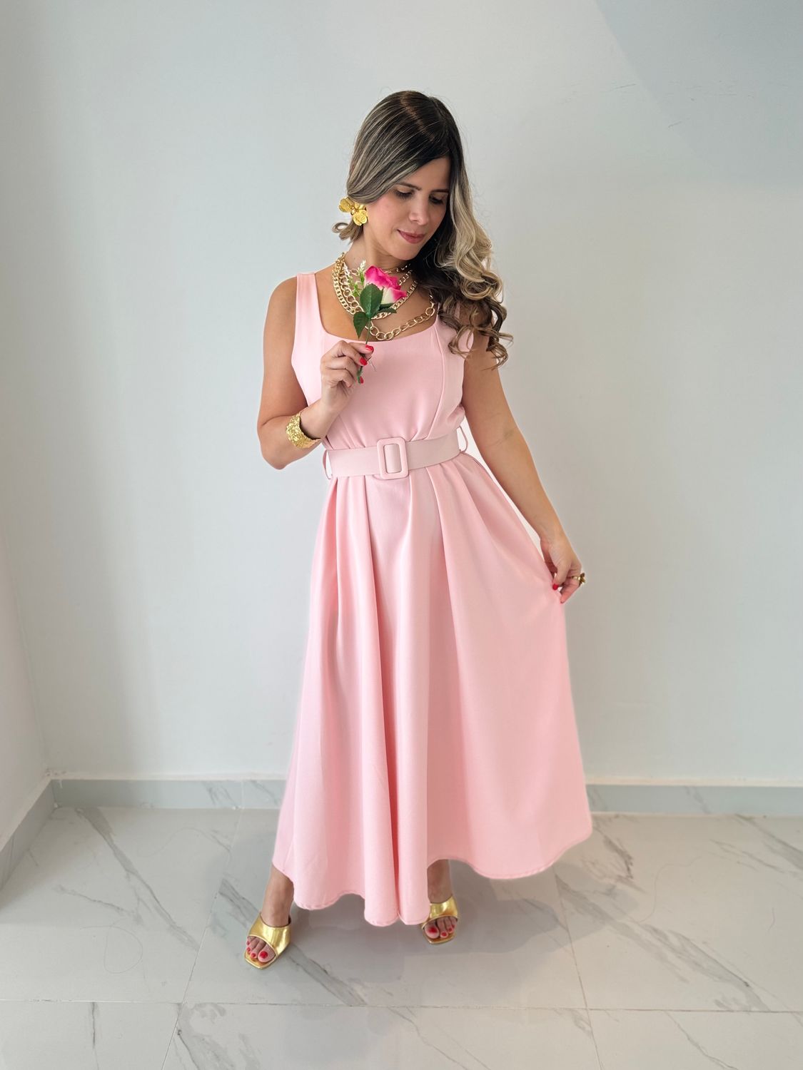 Baby Pink Sweet Midi Dress